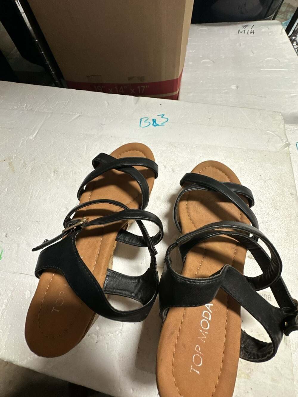 Top Moda Black Strappy Cork Wedge Sandals Size 6.5